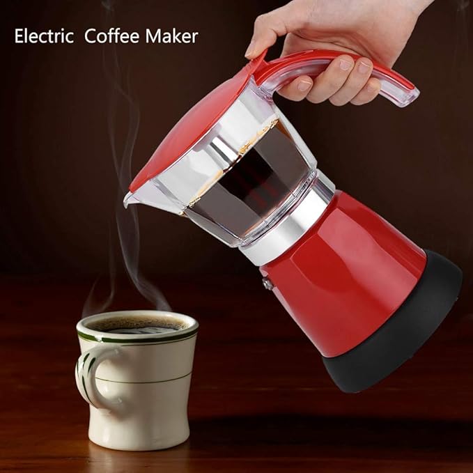 Aluminum Alloy Electric Coffee Pot Electric Moka Pot for Home for Office Making Coffee(red)