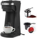 2 in 1 Single Serve Kcup Coffee Maker (6-14Oz) 800W Fast Brew Compact Design with Reusable Filter One-Button Auto Shut-Off Travel Mug Fit Compatible with K-Cup/Ground Coffee/Tea Black