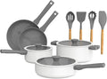 So Yummy by bella 12 Piece Cookware Set w EverGood™ Ceramic Nonstick Coating and Silicone &amp Wood Utensils Dishwasher Safe Silicone &amp Glass Lids Oven Safe &amp All Stovetop Compatible Fros
