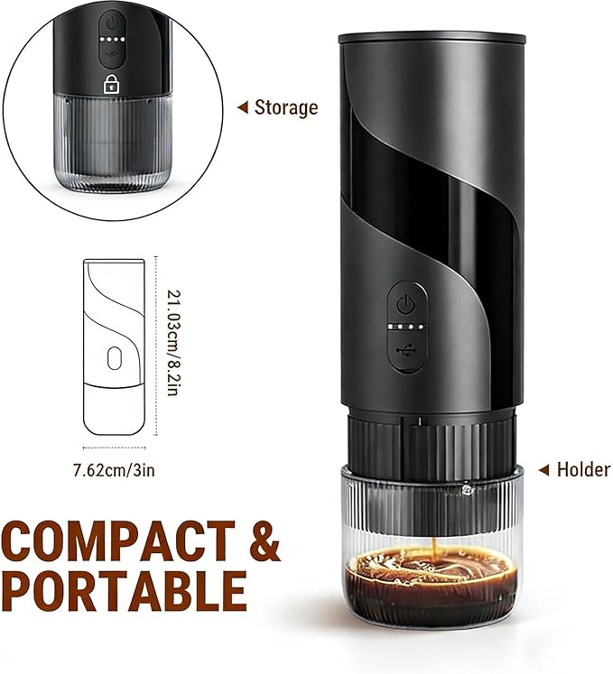 2 in 1 Portable Electric Coffee Maker None Self-heating 20-Bar Travel Coffee Maker Portable Espresso Machine for Car Camping Office Compatible with Coffee Powder and Nespresso Capsule
