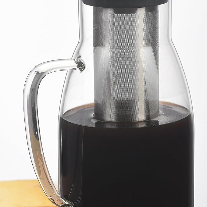 CANDeal Cold Brew Iced Coffee Maker Glass Iced Tea &amp Coffee Cold Brew Maker and Pitcher with Silicone Cap &amp Removable Stainless Steel FilterTea Infuser with Spout (50oz)