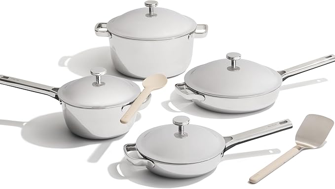 Our Place Titanium Pro Cookware Set | 10-Piece Pots and Pans Set with Always Pan Pro Perfect Pot Pro &amp Minis | Non-Toxic No-Coating Nonstick | Induction &amp Oven-Safe up to 1000°F | Chrome