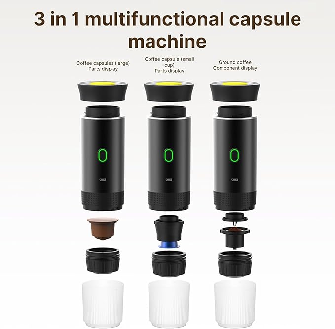 Portable Coffee Maker 3-in-1 Portable Espresso Machine Travel Coffee Maker Work with Capsule and Ground Coffee Cold Brew and Heating Coffee Maker