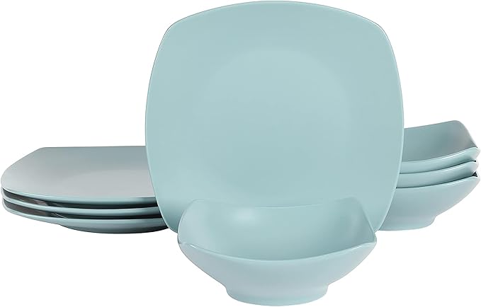 Gibson Home Zen Buffet Matte Porcelain Chip and Scratch Resistant Plates and Bowls Dinnerware Set - Blue Service for 4 (8pcs)