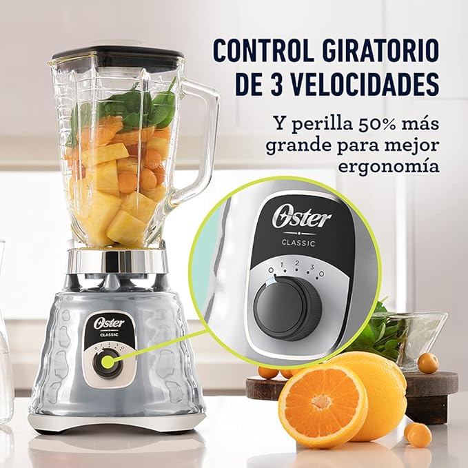 Oster Original 3 Speed Chrome Blender 6 Times more Durable Motor 10 Times Stronger 5 Cup Glass Jar