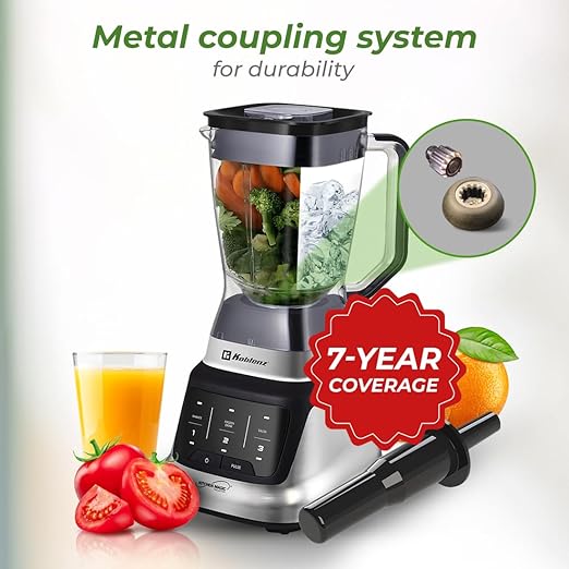 Koblenz Professional Countertop Blender 1200W Stainless Steel 3 Smart Programs Touch Screen Pulse 68 oz Jar Ultra-Quiet Black/Chrome LKM-9406