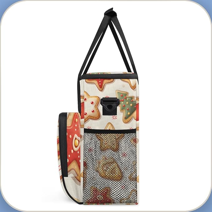 Cute Xmas Biscuit Coffee Maker Carrying Bag Portable Travel Storage Tote Bag Compatible with K-Mini or K-Mini Plus Single Serve Coffee Brewer Carrying Case with Multiple Pockets &amp Shoulder Strap