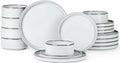 Onader Ceramic Dinnerware Sets for 6 Stoneware Plates and Bowls with Rustic Terracotta Bottom Elegant Kitchen Dinner Dish Set 18-Piece Dishware Tableware - Glacier White