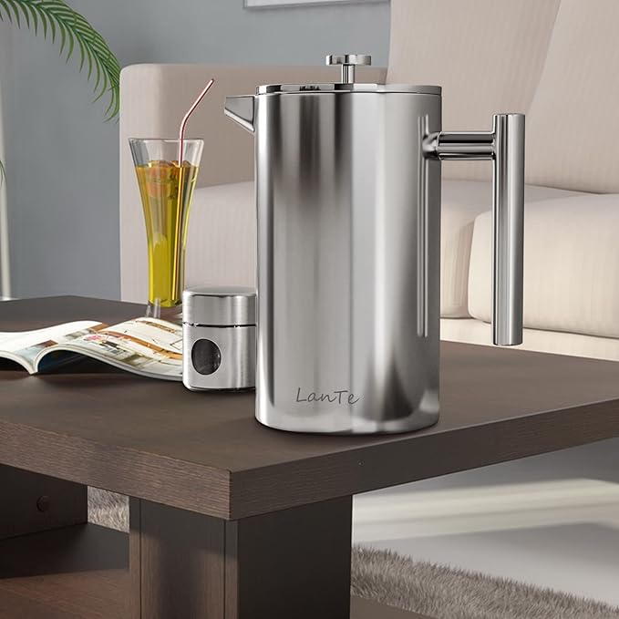 French Press Coffee Maker 1.5L Double Insulated 304 Stainless Steel Tea Maker 4 Level Filtration System No Coffee Grounds Rust-Free Dishwasher Safe 50oz Coffee Press for Family Party