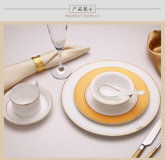 European design Dinnerware Set Service for 6Small luxury style Bone China Dinnerware SetsSteak Dinner Plates Dish Set (24Pcs)Freezer Safe Elegant Dining Plates CJK01