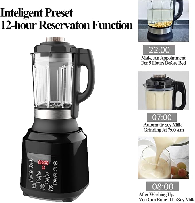 Countertop Food BlenderHot Soup MakerHigh-Speed Kitchen Food Processor with 9 One Touch Programs12H PresetSelf-CleaningCrushingMixingJuicesPureeingGrindingChoppingAuto-shutoff 60OZ 1200W