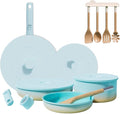 By the Table Cookware &amp Spatula Sets Ceramic Titanium Non-Toxic Nonstick Cookware Set 8-Piece &amp 4-Piece Wood Spatula Set