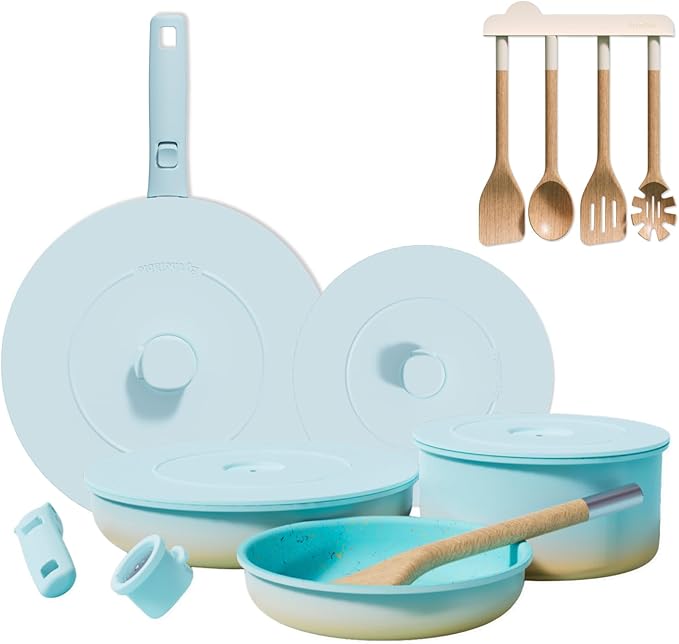 By the Table Cookware &amp Spatula Sets Ceramic Titanium Non-Toxic Nonstick Cookware Set 8-Piece &amp 4-Piece Wood Spatula Set