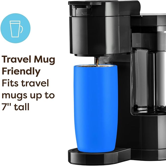 Express Essentials Single-Serve KCup Pod Coffee Maker 3 Cup Sizes Fast Fresh Brew 30oz Removable Water Reservoir Travel Mug Friendly Maintenance Alert Space-Saving (Black)