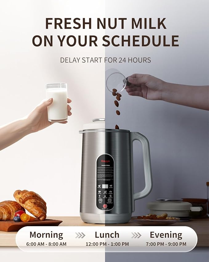 40oz Nut Milk Maker Machine Stainless Steel Soy Milk Maker Homemade Almond Oat Juice Coconut Plant-Based and Non-Dairy Beverages with Self Clean Boil Water Delay Start Keep Warm