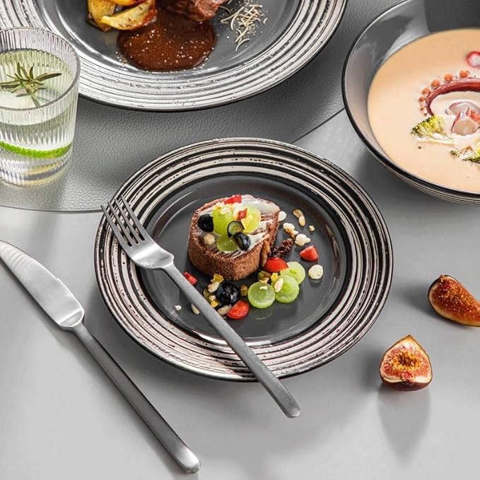 Kitchen Plates 16 Piece Stoneware Dinnerware Set with Dinner Dessert Plate Cereal Pasta Bowl Service