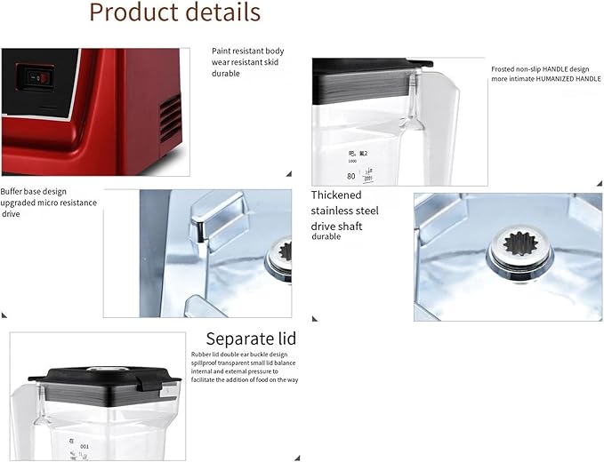 Commercial Soundproof Cover Smoothie Machine Food Processor 1.5L 1000W Detachable Lid Stepless Speed AdjustmentWhite
