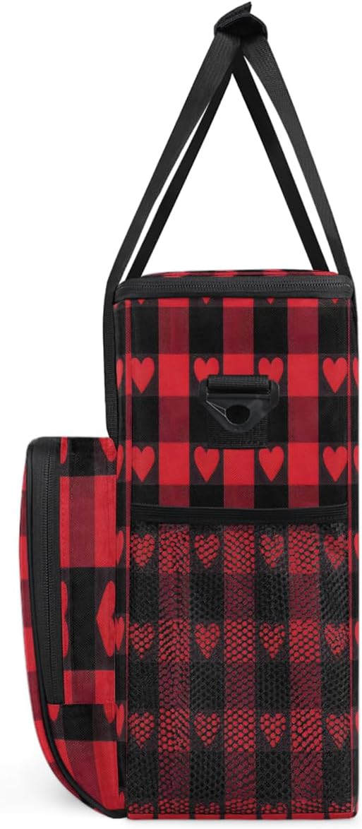 Valentine Heart Striped Plaid Coffee Maker Carrying Bag Coffee Machine Travel Storage Bag Compatible with K-Mini or K-Mini Plus Portable Single Serve Coffees Brewer Case with Pockets for K-Cup Pods
