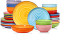 Selamica Ceramic Plates and Bowls Sets32 Pieces Dinnerware Sets for 8Scratch Resistant Dish Set for holiday gatheringDishwasher &amp Microwave Safe Dopamine Colors