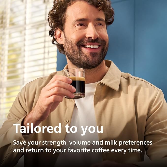 Philips 3300 Series Fully Automatic Espresso Machine with LatteGo Milk System and integrated grinder 6 Hot &amp Iced Coffee Pre-Sets 40% Quieter SilentBrew 15-Bar Pressure Glossy Black (EP3341/50