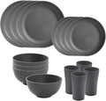 Dinnerware Sets Non Breakable Service for 4 Round Minimalist Matte Dishes Cups for Party Home RV Outdoor Camping Kitchen Gray