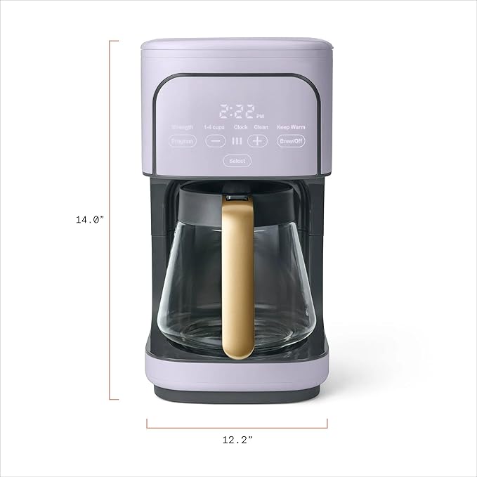 12 Cup Programmable Coffee Maker with Glass Carafe Reusable Filter and Touch Display (Lavender)
