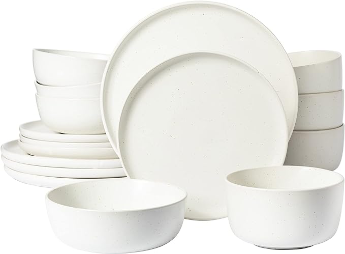Gibson Elite James Street Stoneware Matte Reactive Double Bowl Dinnerware Set - Sea Salt White Service for 4 (16pcs)