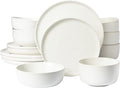 Gibson Elite James Street Stoneware Matte Reactive Double Bowl Dinnerware Set - Sea Salt White Service for 4 (16pcs)