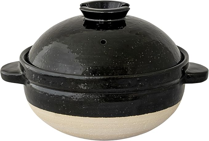 Nagatani Seitou ACT-01 Hase-en Kamado-san Earthenware Pot for Rice 3 Cuisines Made in Japan (With Rice Spoon Recipe) Diameter 9.4 x Height 7.1 inches (24 x 18 cm) Heat Retention Prevents Spills