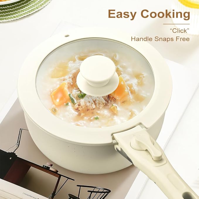 17pcs Pots and Pans Set - Non Stick Cookware Set Detachable Handle Stackable Cookware Set Ceramic Pots and Pans Kit with Cooking Utensils Oven Dishwasher Safe
