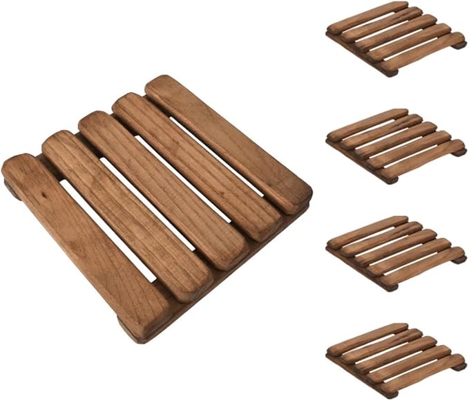 LO-MAS Premium Handmade Wooden Trivet Set (1-15x15 4-5x5) – Heat Resistant Hot Pad for Kitchen Table and Counter Protector Wooden Coaster for Hot Pots Pans Bowls Tea Coffee