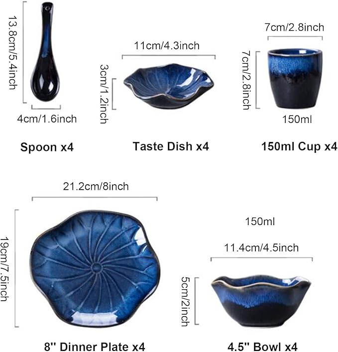 Dinnerware Set Service for 4 20-Piece Porcelain Dinnerware Sets Tableware Kitchen Dinner Set - Plates and Bowls Sets for 4 Reactive Glaze