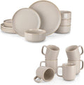 vancasso PLAYA Plates and Bowls Sets12 Pieces Grey Dinnerware Sets and 16 oz Large Ceramic Coffee Cups Set of 6 Stoneware Mugs with Handle for Latte Tea Cappuccino Milk Cocoa