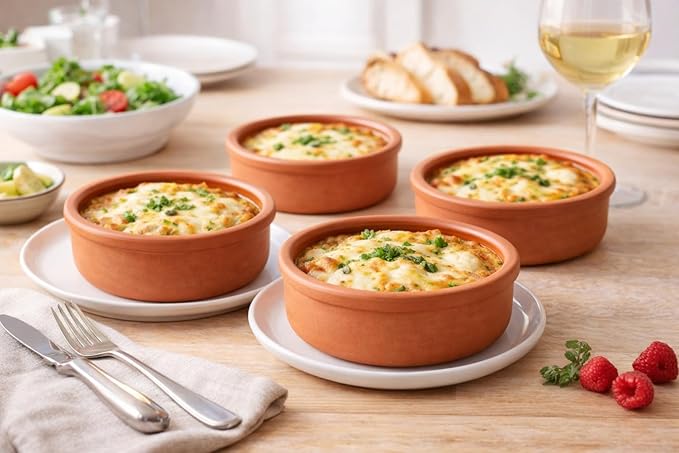 Mexican Clay Cookware Set of 4 (5.5 inch) – Terracotta Cazuelas Cocina Mexicana Spanish Earthenware Pots for Baking Yogurt Kheer Meat Vegetables Turkish &amp Mediterranean Cuisine