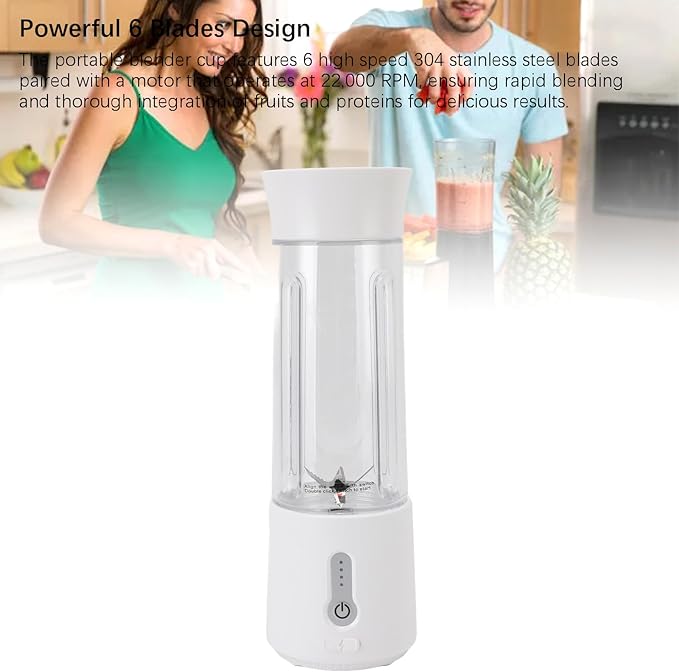 Yoidesu Small Electric Blender 6 Blades 500ml Portable Smoothie Maker Cup with Battery Indicator Light for Travel Outdoor and Camping