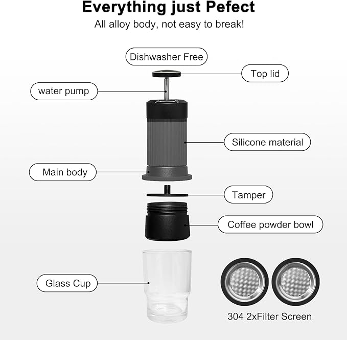 Hand Press Espresso Maker 3 in 1 Combines French Press Espresso Extraction 9 Bar Travel Coffee Maker All-aluminum Alloy Body with Double-layer 304 Filtration Suitable for Home Camping Travel Office