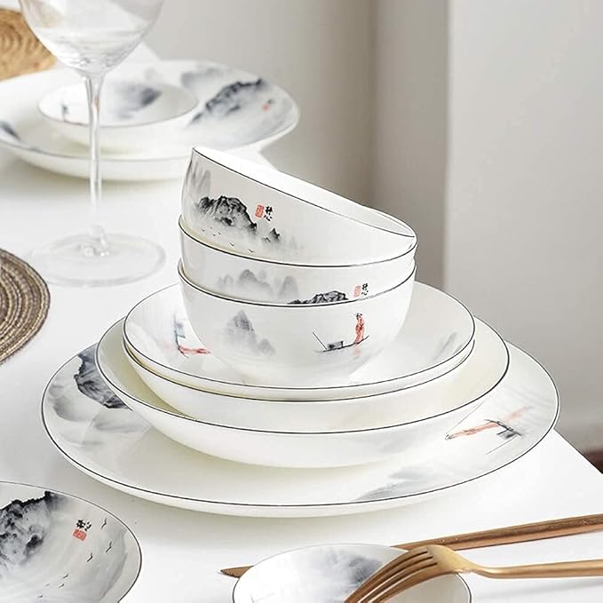 Elegant Dinnerware Set Dinner Plates Bowls Set Porcelain Dishes Dinner Sets Chinese Style Dinner Plates And Bowls In Glazed Microwave Dishware Safe Service For 6/8/10/118Pcs