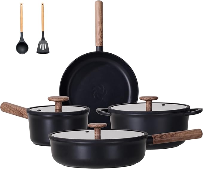 JEETEE Ceramic Cookware Set 13 Pcs Pots and Pans Set Nonstick with Rotation Removable Handles Healthy Non-Toxic Cooking Set for All Stoves Stackable Pots Pans Oven Safe PFOA/PFOS Free Black