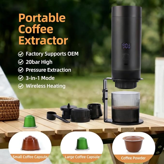 Wireless Mini Espresso Machine Portable Coffee Maker for Travel/Camping/Office 3-in-1 Single Serve Coffee Maker Compatible with Capsules&ampGround Coffee Gifts for Espresso Lovers (Purple)