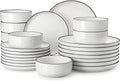 MALACASA Plates and Bowls Sets 24 Pieces Modern Porcelain Dinnerware Set for 8 White Kitchen Dinner Dining Ware Set wtih Black Rim Ceramic Dishware Dishes Microwave and Dishwasher Safe Series LUNA