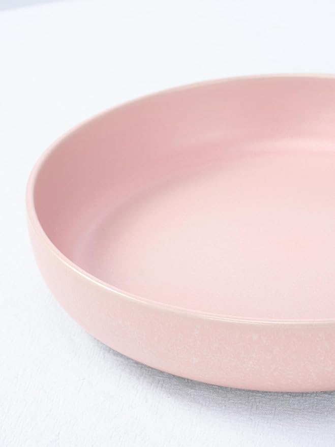 Famiware Milkyway Plates and Bowls Set 12 Pieces Dinnerware Sets and 4 Pieces Pasta Bowls Double Reactive Glaze Sturdy &amp Stackable Stoneware Dishes Set for 4 Light Pink