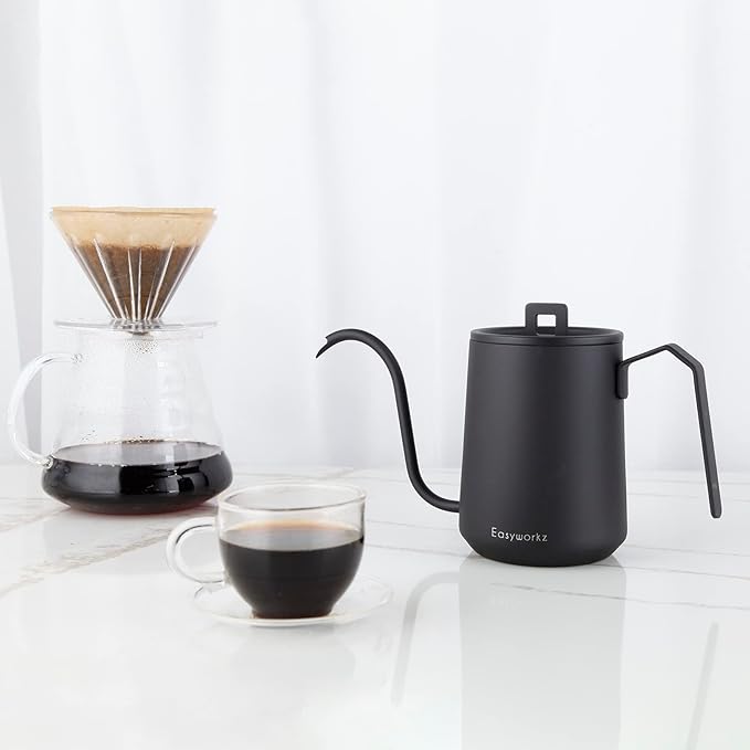 Easyworkz Gooseneck Pour Over Coffee Kettle 20 oz Stainless Steel Hand Drip Coffee Pot With Long Narrow Spout Matte Black