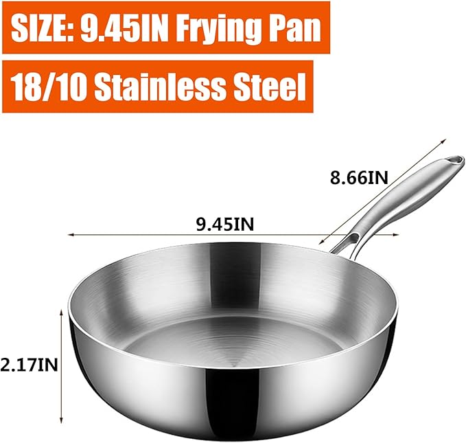 5 Ply Clad Stainless Steel 8-Piece Cookware Set with Lids Frying Pan &amp Soup Pot Wok and Milk Pot No Coating Non-Stick Kitchen Set Even Heating Frying Pans Compatible with All Cooktops9.4