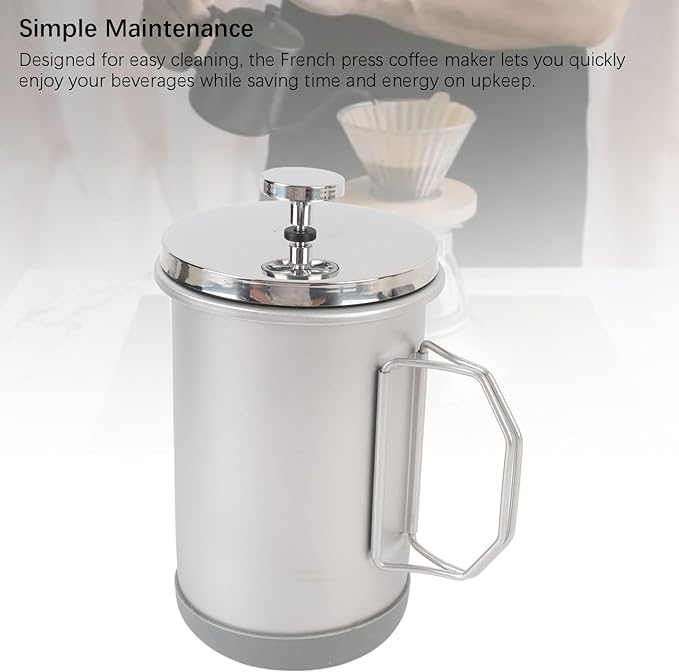 Stylish 304 Stainless Steel French Press Coffee Maker 1000ml Portable Hand Brewed Coffee Press Pot for Camping Simple Maintenance and Versatile Use (Silver)