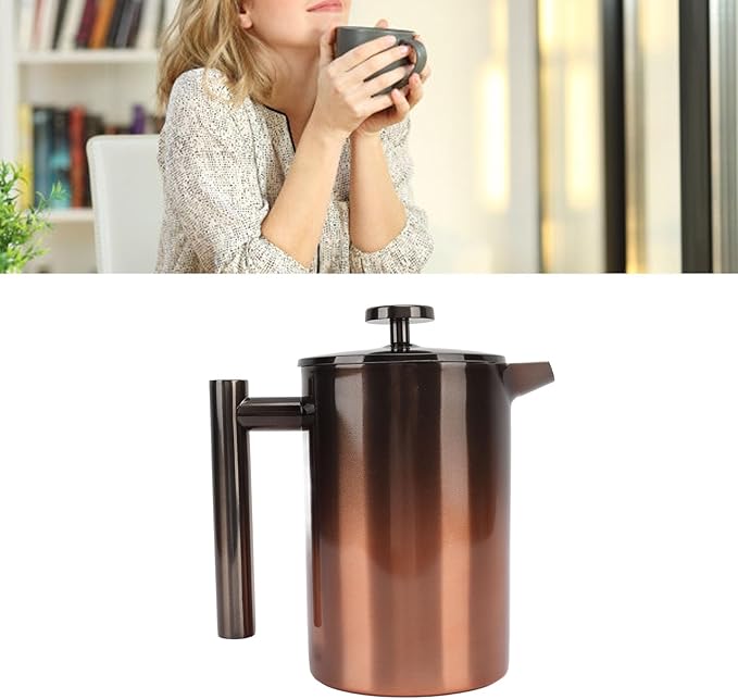 Stainless Steel Insulated French Press Coffee Maker 350ml Double Layer Metal French Press Tea Maker with Filter for Kitchen Camping Dishwasher Safe (800ml)