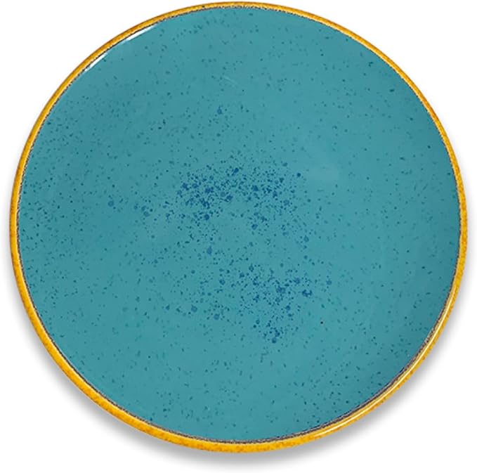 Artesa Vega Caribe Coastal Dinnerware Set Turquoise and Navy Blue with Gold Trim Handmade &amp Hand-Painted Ceramic 6-Piece Place Setting Seashell Design Microwave Safe