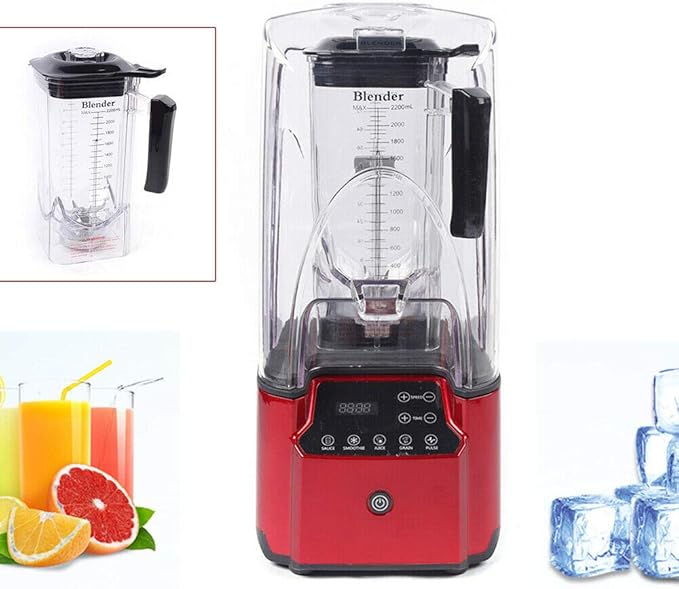Soundproof Blender 110V 2200W 2.2L Commercial Fruit Juice Smoothie Maker With Shield Quiet Sound Enclosure for Puree Ice Crush Shakes and Smoothies (2.2L2200W)