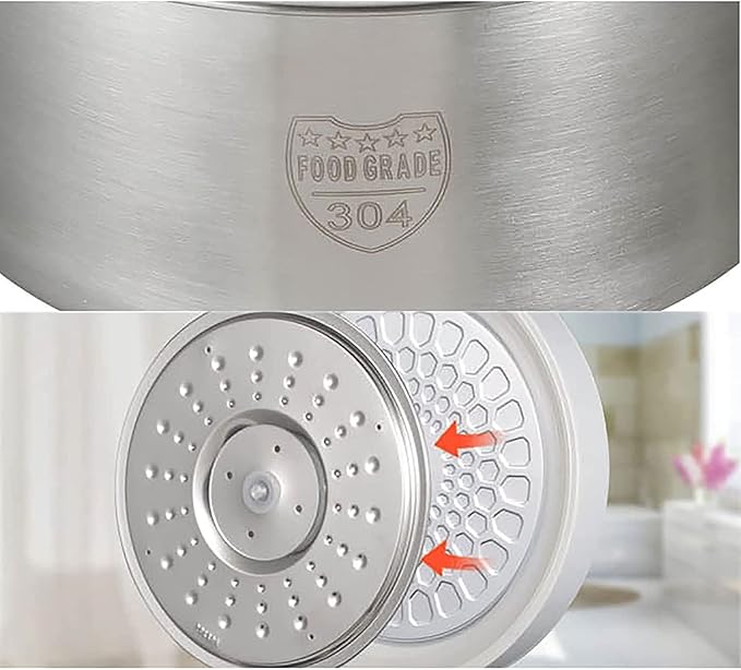 Rice Cooker 5L Large Capacity Food Grade 304 Stainless Steel Non-Stick Double Inner for Household&ampCommercial use(B) (A)