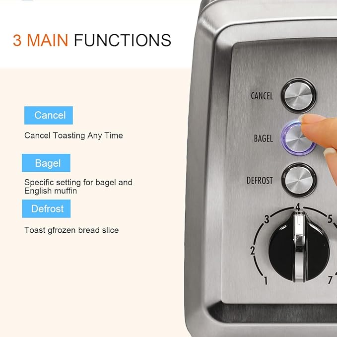 2 Slice Toaster with LidStainless Steel Toaster with Extra Wide Slots for Bagels Muffins High Lift Lever 7 Shade Settings900 Watts Toasters
