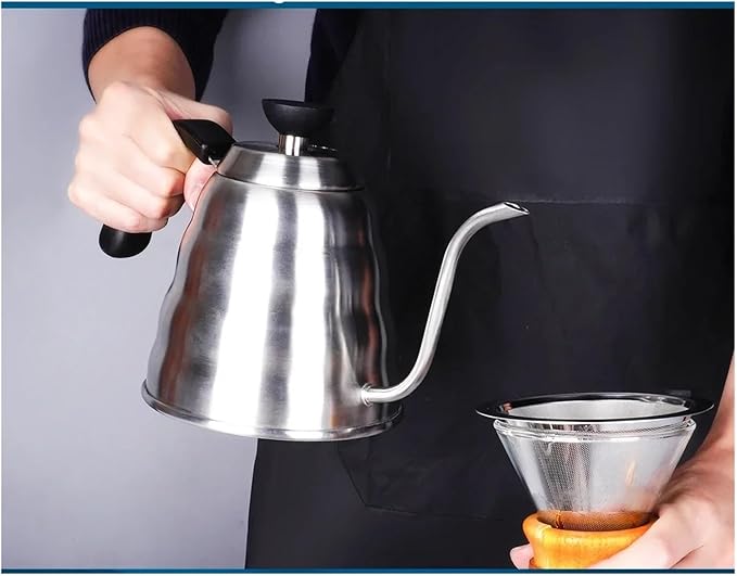Silvery Gooseneck Coffee Maker Multi-purpose Kettle With Thermometer For Precise Pour-over Tea Brewing And Hot Water(1000ml with TEMP)